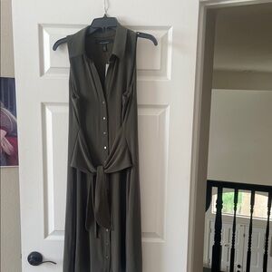 Olive Green Sleeveless Shirt Dress